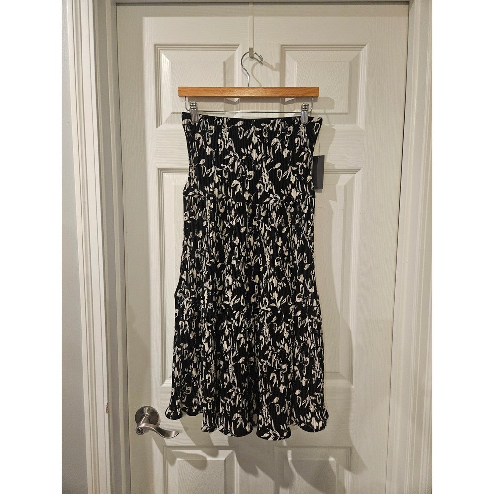 Alice Blue Tier Pleated Maxi Skirt Dress Women M Black White‎ Abstract Print NWT